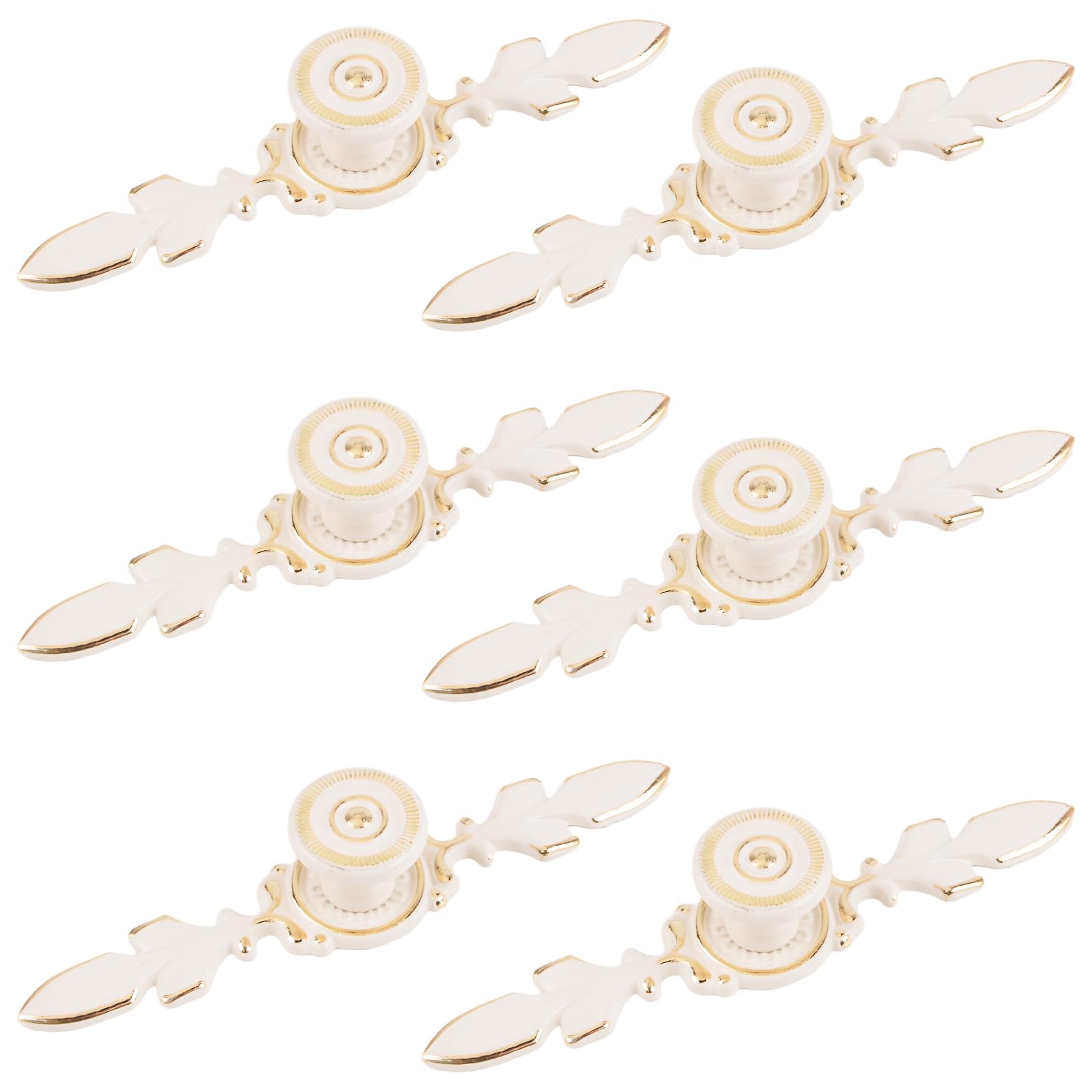 Morobor Gold Edge 6 Pcs Euro Decorative Cabinet Knobs With Plate, 120 Mm Vintage Kitchen Zinc Alloy Floral Ivory White Drawer Pulls Handles For Dresser Nightstand Cupboard Wardrobe (Gold Edge)