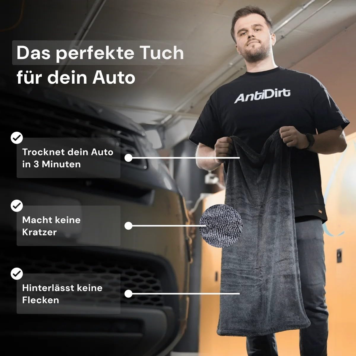 Mam AntiDirt DryWelly Hochwertiges Trockenreinigungstuch, Extrem Saugfähig, Streifenfreies Polieren Für Die Autopflege (50 * 80cm 2 Seite)