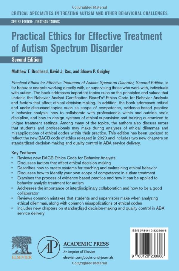 practical ethics for effective treatment of autism spectrum disorder critical specialties in treating autism and other behavioral challenges