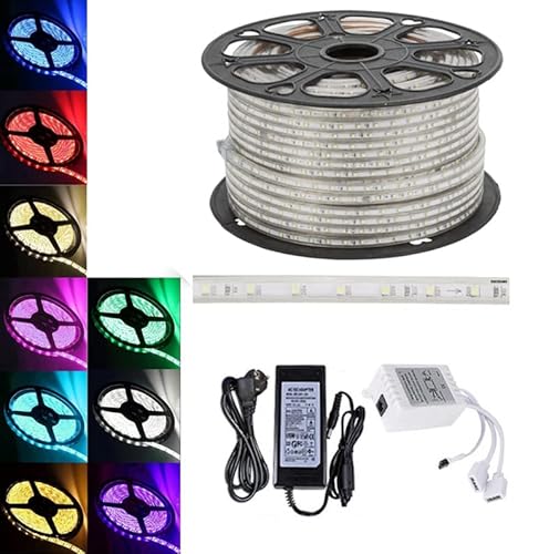 DISCORAMA STRISCIA LED 220V BOBINA DA 1 A 100M, STRISCIA LED TAGLIABILE LUCE CALDA FREDDA BLU ROSSO RGB, STRISCIA LED PER DECORAZIONI TUBO INTERNO ESTERNO IP65 (Blu, 50)
