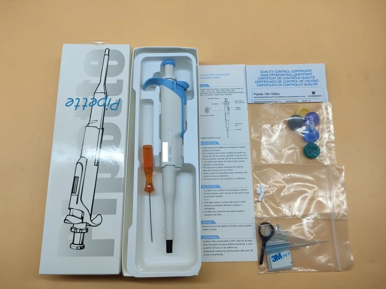 Pipeta de Laboratorio Digital Ajustable de 100 a 1000 ul, micropipeta Totalmente Esterilizable, Equipo de Laboratorio con Puntas de pipeta.(5-50μl)