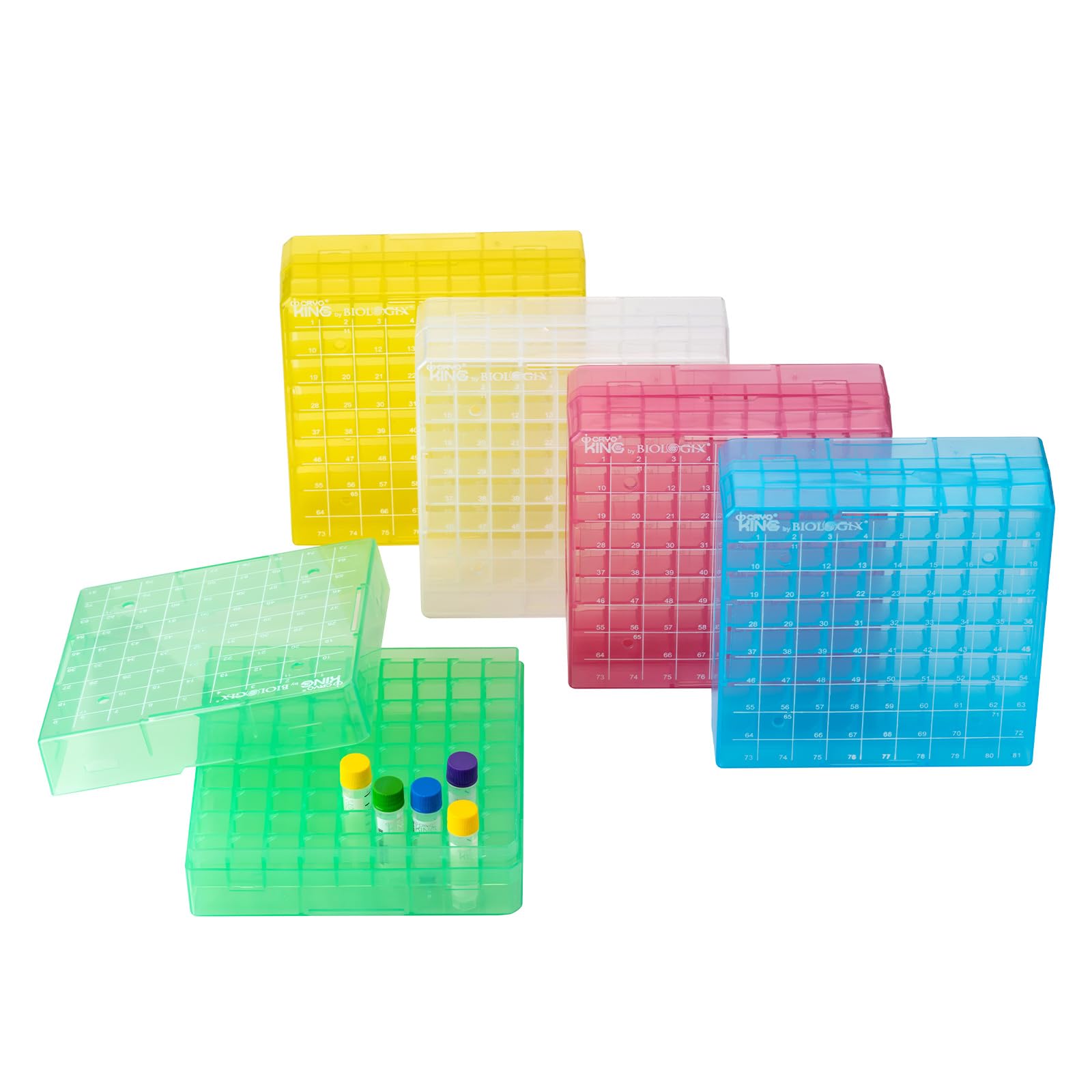 2in 81 Well PP Cryogenic Boxes, Microtube Storage Box, Tube Laboratory Storage Freezer Boxes, Assorted Colors, 5 Pcs/Pack