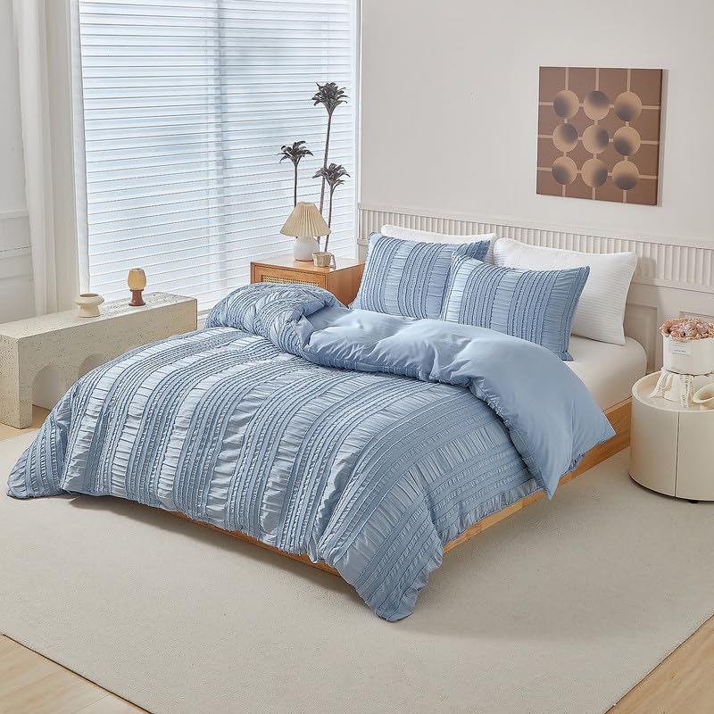 DXHOME Seersucker Beddengoed, wit, 135 x 200 cm, zomer, omkeerbaar, ademend, verkoelend, modern, zachte microvezel dekbedovertrek met ritssluiting 1 kussensloop van 80 x 80 cm DXHOME Seersucker Beddengoed, wit, 135 x 200 cm, zomer, omkeerbaar, ademend, verkoelend, modern, zachte microvezel dekbedovertrek met ritssluiting 1 kussensloop van 80 x 80 cm