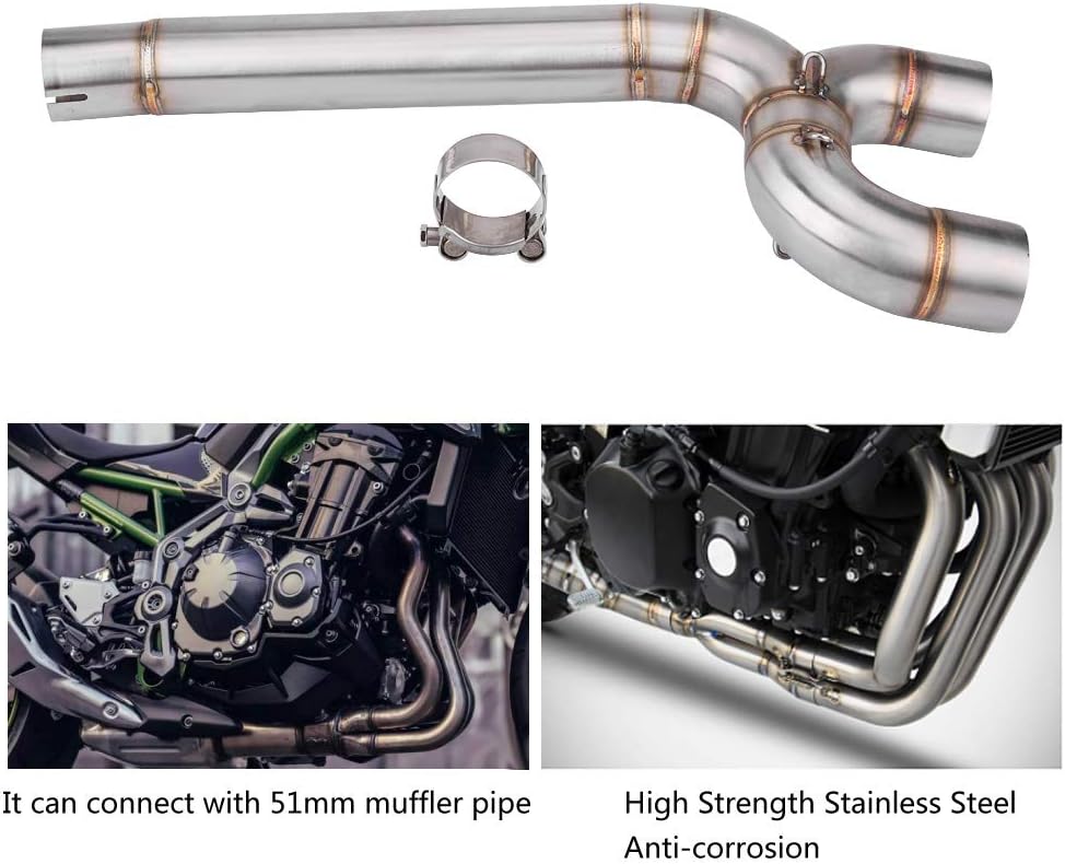 Motorcycle Exhaust Middle Pipe, Akozon Motorcycle Full Exhaust System Middle Pipe Link Connect for Yamaha FZ6 FZ6-N 2004-2009