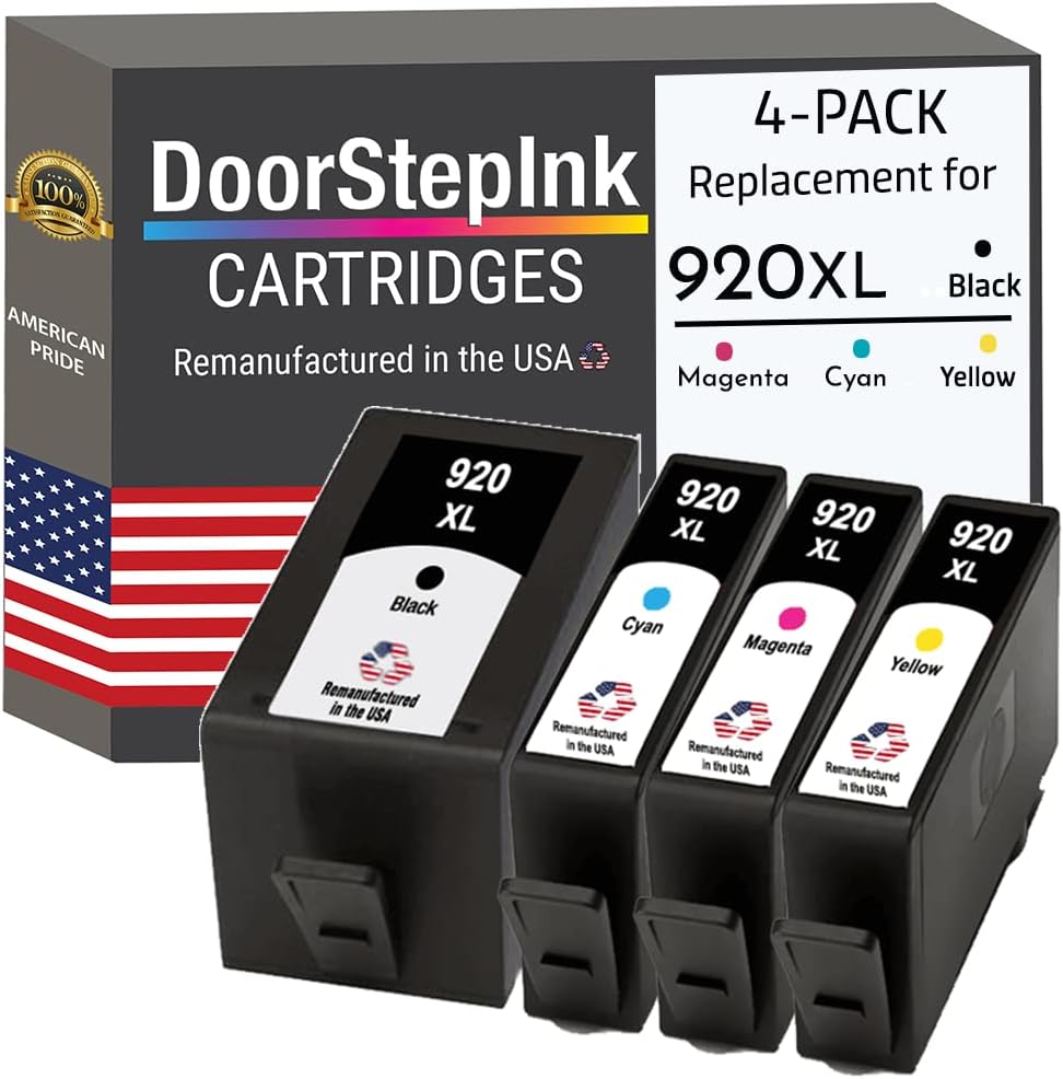 DoorStepInk 920XL Black, Cyan, Magenta & Yellow Remanufactured Ink Cartridge Replacement for HP 920XL — Compatible with OfficeJet 6500A, 7500A, 7600, 7610, 7660, 7665 — High Yield 4-Pack