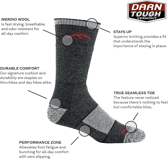 Darn Tough Vermont Men's Hiker Boot Full Cushion Midweight Hiking Socks | Walnut | Large