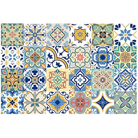 GSS Designs 24 PC Pack - Traditional Mexican Talavera Tile Stickers for Bathroom & Kitchen Decor 4x4 Inch (10x10cm) Waterproof Removable Wall Sticker Decals(TS24-005) Cover