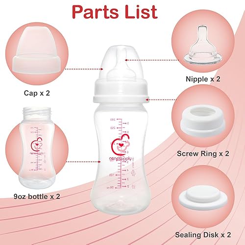 Miniatura 8 de Nenesupply Colección de biberones de alimentación y almacenamiento para Spectra S1 S2 Motif Luna extractores de leche 2 piezas 9oz 9.5 fl oz con