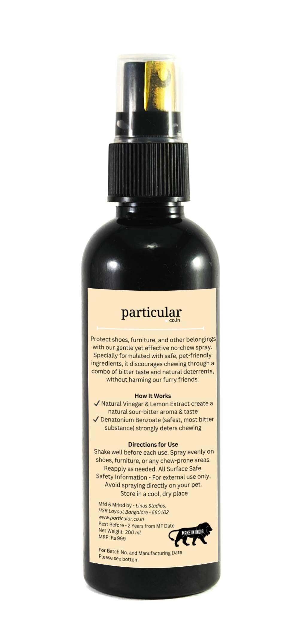 No Chew Spray for Dog Training by Particular | Stops Chewing on Shoes, Furniture & Belongings | Safe, Non-Toxic & Bitter Deterrent | Alcohol/Essential Oil-Free (100 ML)