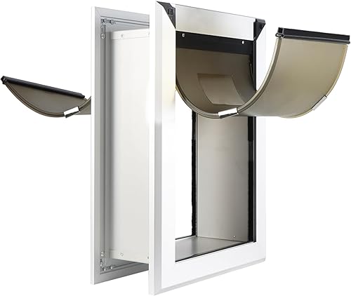 Miniatura 9 de Puerta de aluminio para perros medianos para paredes interiores y exteriores, puerta de aluminio resistente para perros con túnel telescópico, doble