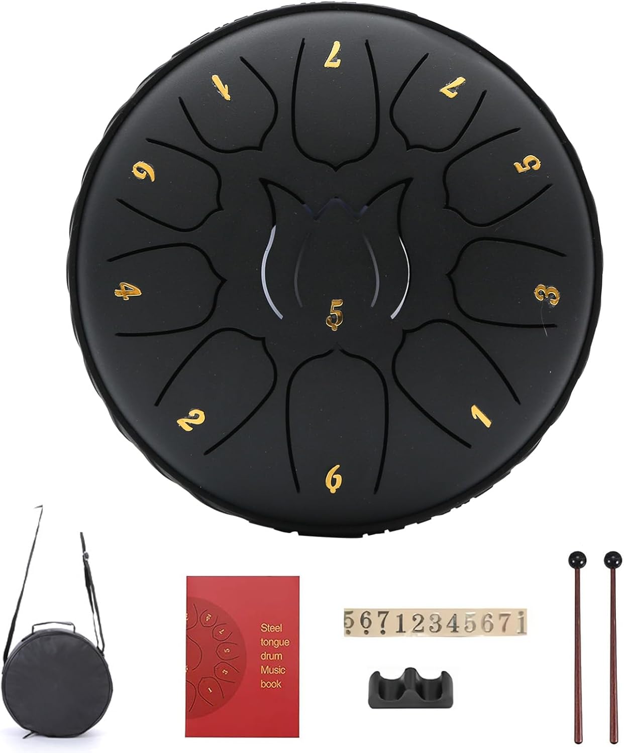 Lancoon Steel Tongue Drum with Percussion Instrument 6 Inch 11 Notes D Major Clear Sound Drumsticks Carrying Bag Handpan Drum Anti-Corrosion for Meditation Music Activity