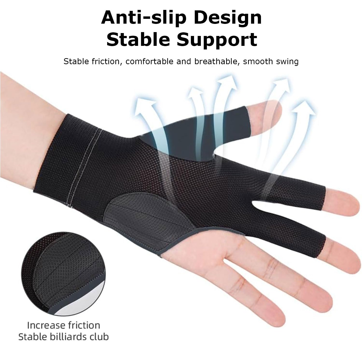 2 Guanti Da Biliardo Professionale - 3 Dita, Rete, Per Stecche, Uomo/Donna, Nero-Rosso - Foto 14