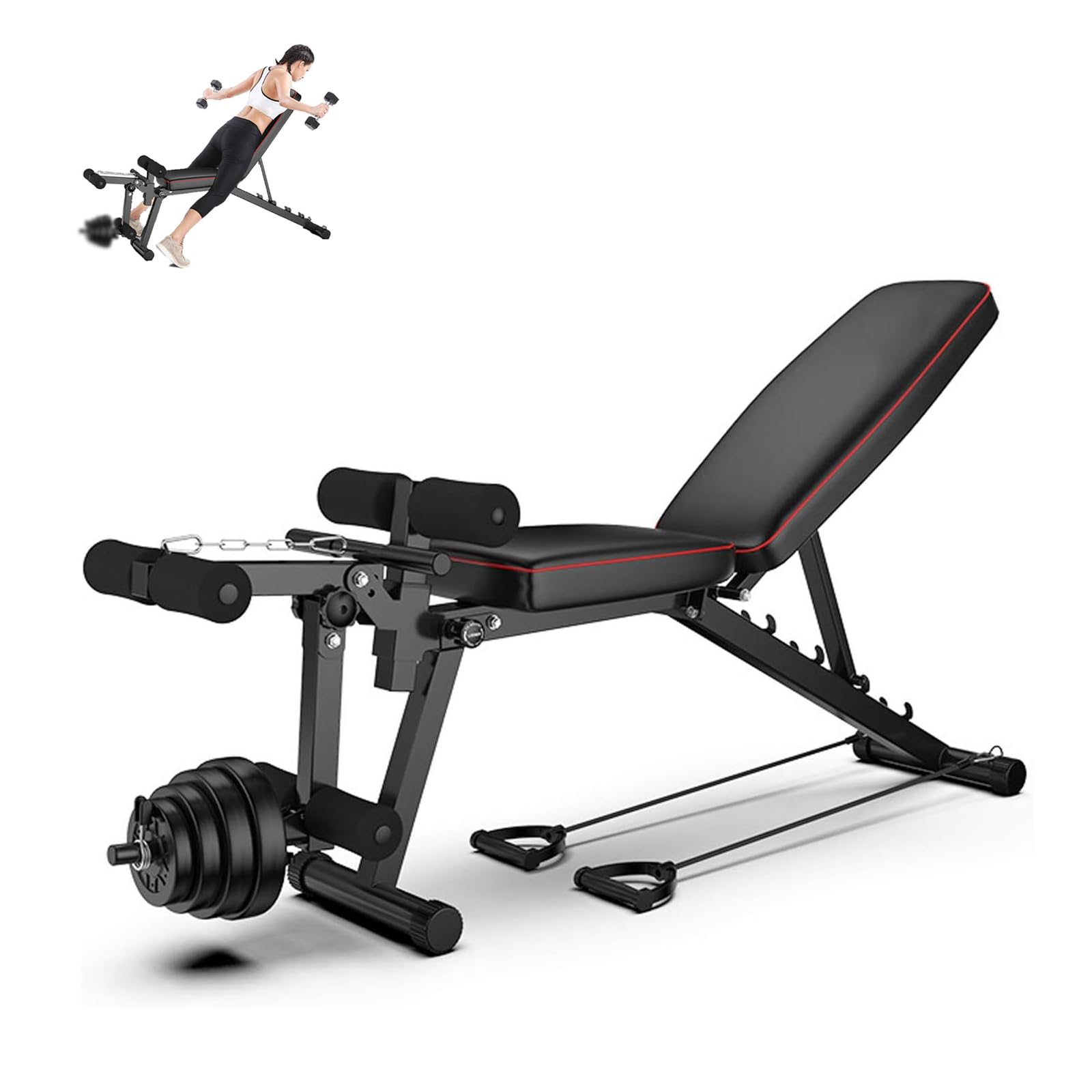 Panca Multifunzione Palestra Casa, Panca Palestra Pieghevole, Bench per Addominali con Leg Extension Leg Curl Pesi Schienale Regolabile in 4 Livelli Dischi per manubri non inclusi