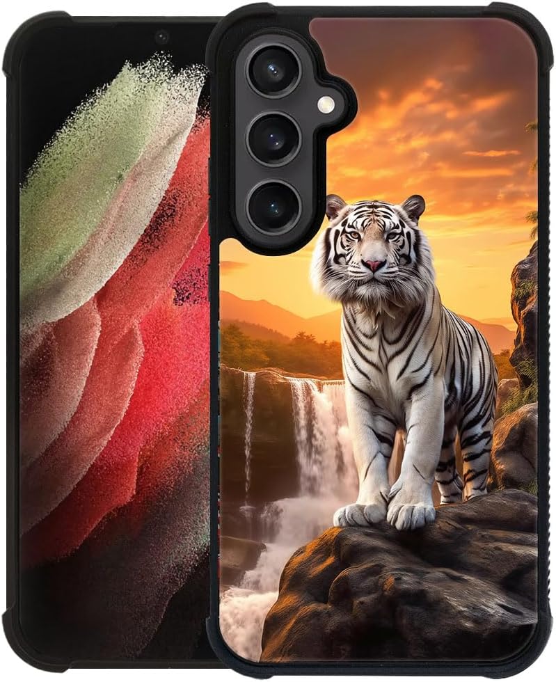 CARLOCA Compatible with Samsung Galaxy S23 FE Case,White Tiger Rock Falls Sunset Pattern Ultra Protection Shockproof Soft Silicone TPU Non-Slip Back for Samsung Galaxy S23 FE