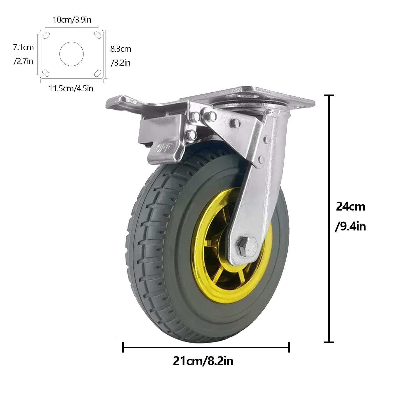 21 cm/8,2 Zoll Lenkrollen, einzeln, Lenkrollen for Wagen, leise Industrierollen, feststellbare Lenkrollen for Möbel