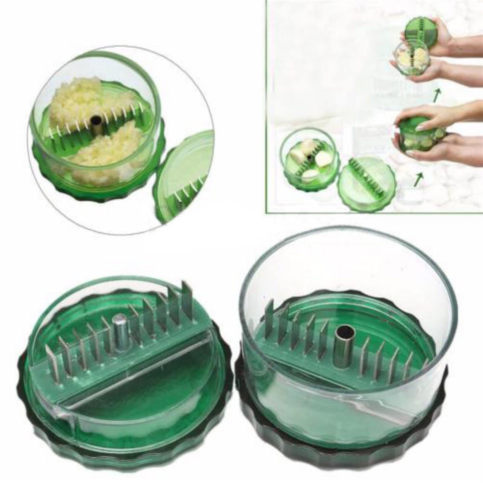 Knoblauchzerkleinerer, Knoblauchpresse, Zerkleinerer, Ingwer-Fleischwolf, Knoblauchreibe, Mini, tragbar, ABS-Edelstahl, Knoblauchpresse, Zerkleinerer, Slicer, Handpresser, Grin