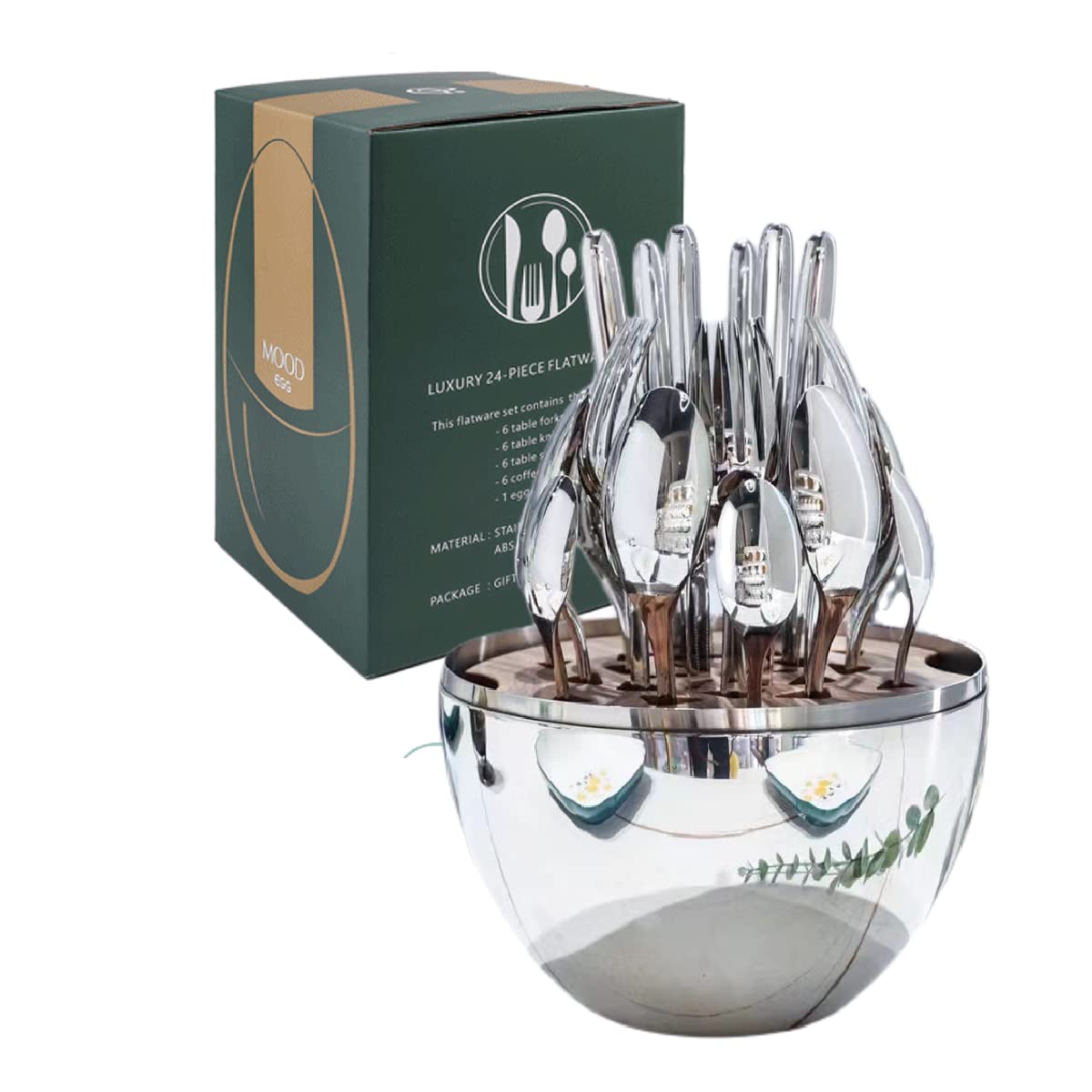Photo 1 of ***USED/MISSING PIECES*** Silverware Storage Ball Set?24-Piece Stainless Steel Flatware Service for 6, Mirror Finish Cutlery Set with Gift Box Storage Ball