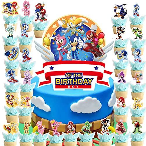 Ttcr 30Pcs Sonic Cake And Cupcake Topper, Sonic Cake Decorations For Kids Birthday Baby Shower Sonic Party Supplies #TOP3