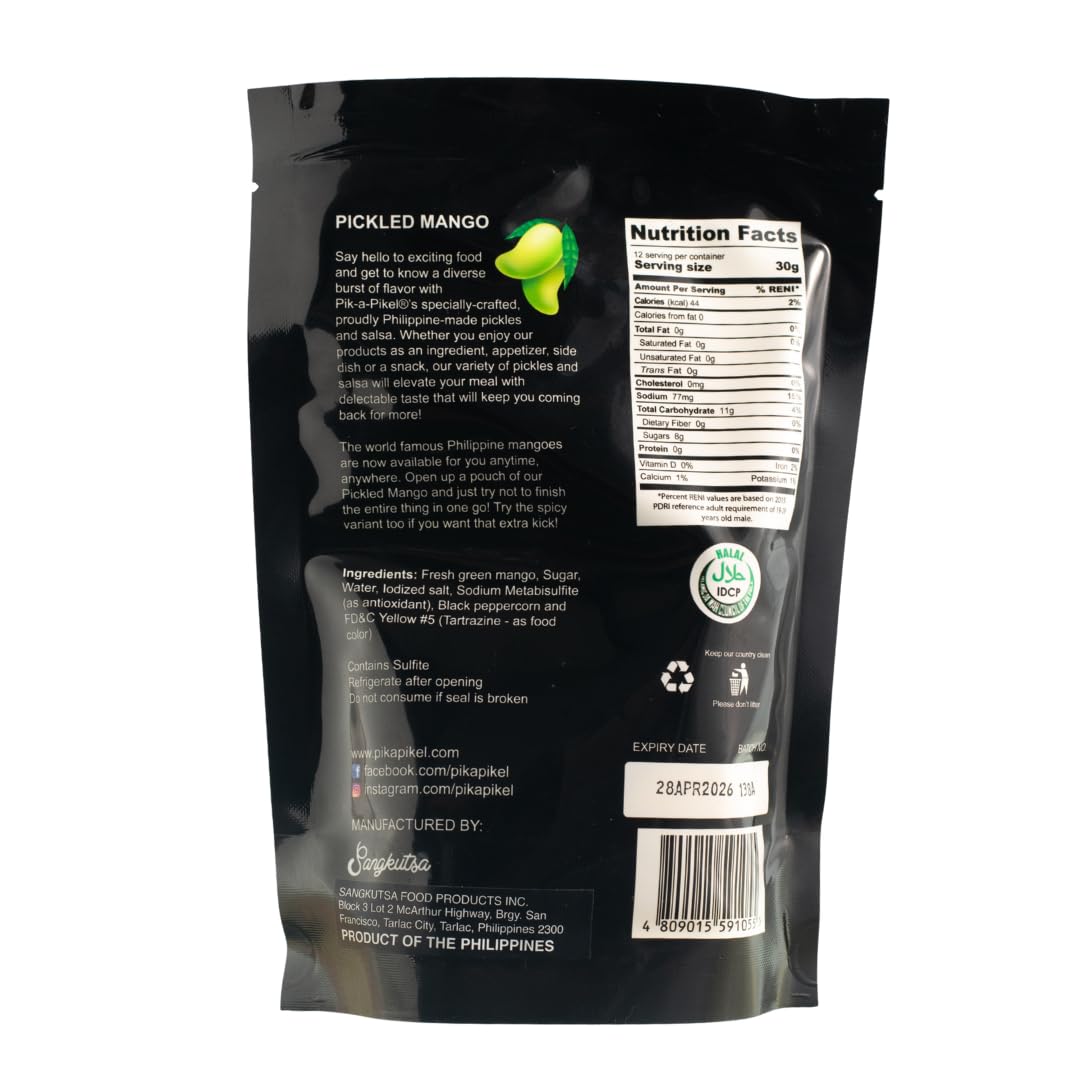 Pik-A-Pikel Pickled Mango Original | Sweet & Tangy pickled mango slices | Authentic Filipino snack made from fresh Philippine mangoes, | 12.4 oz Travel Pack
