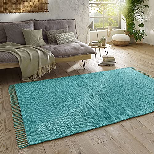 Taracarpet Handwebteppich Läufer Fleckerl Teppich Uni waschbar aus Baumwolle für Wohnzimmer und...