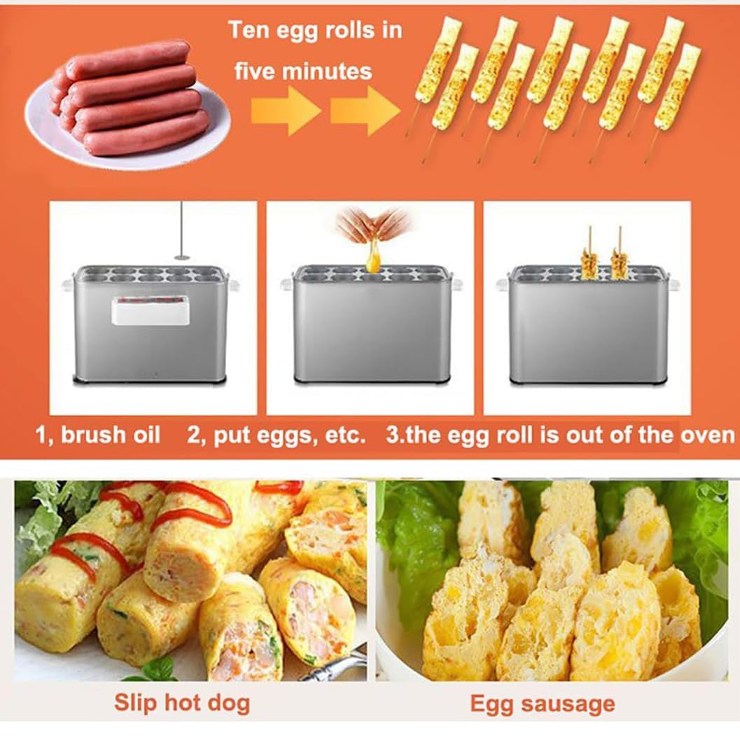 Máquina De Salchicha De Huevo Comercial, Fabricante Eléctrico De Doble Huevo, Máquina De Rollo De Huevo De Desayuno Con 10 Tubos Que Funcionan, Recubrimiento Sin Palo+ 7 Minutos En Cocina Vertical