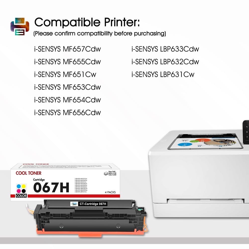 067H Toner Kompatibel für Canon 067H 067 i-SENSYS MF657Cdw MF655Cdw MF651Cw | LBP631Cw LBP632Cdw LBP633Cdw MF656Cdw MF653Cdw MF654Cdw 4er-Pack (Schwarz Cyan Gelb Magenta)
