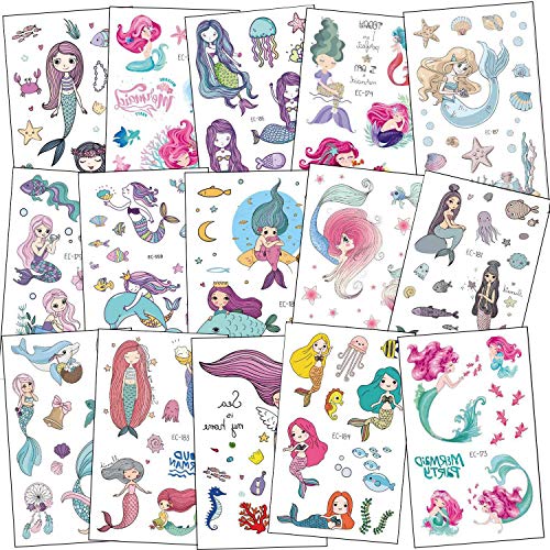 SZSMART Tatouages Temporaires de Sirène, Étanche Tatouages ephémères Enfants Homme Femme Adulte, Sirène Enfants de fête d'anniversaire Cadeau Tatoo Autocollant Autocollant gommettes