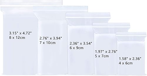 Pequeñas bolsas sellables con cremallera, 500 unidades, 5 tamaños surtidos, bolsas de plástico con cremallera, mini bolsa de plástico para joyas, 2