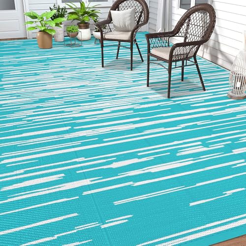 HEBE Outdoor Rug Waterproof 8'x10', Striped Reversible Plastic Patio Rug | Outside Plastic Straw Rug Clearance, RV Camping Mat, Indoor Outdoor Area Rug Carpet for Porch,Deck,Camper,Balcony,B