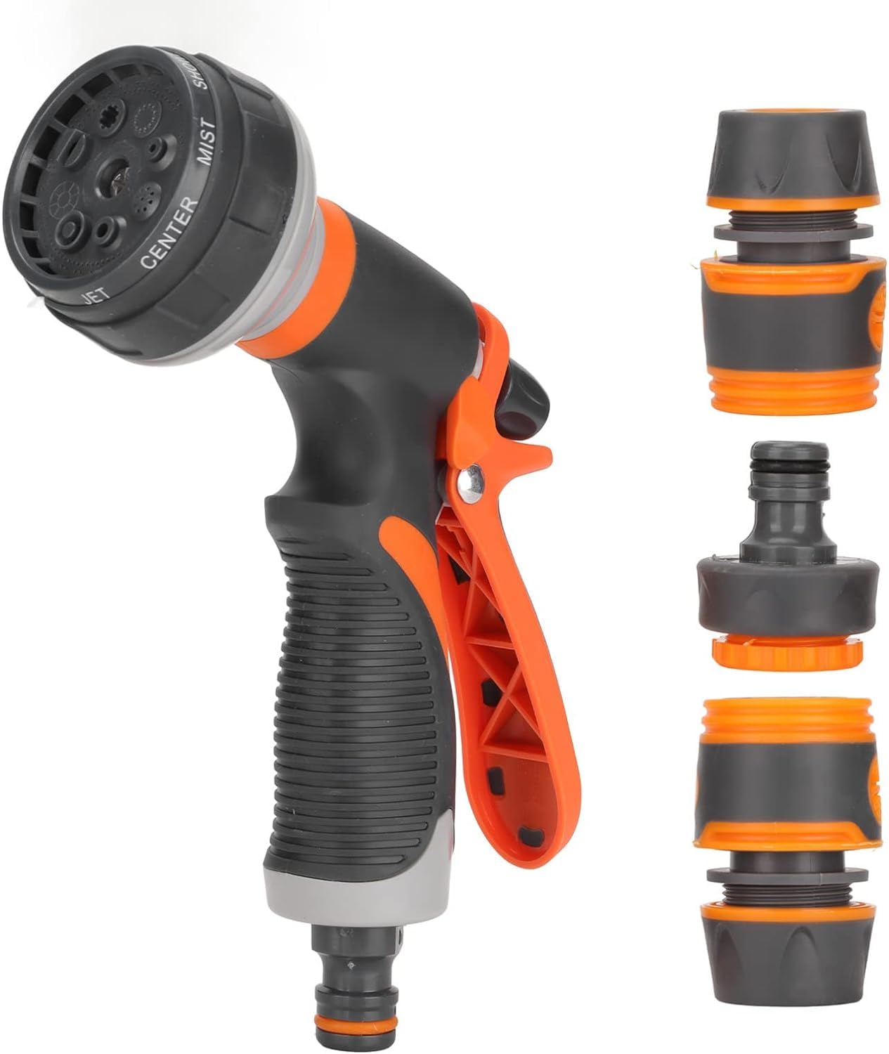 Aimstar Garden Hose Nozzle Sprayer With 3 Connectors - 8 Adjustable Spray Patterns, High Pressure Hand Sprayer for Watering Plants, Cars, Pets Showering