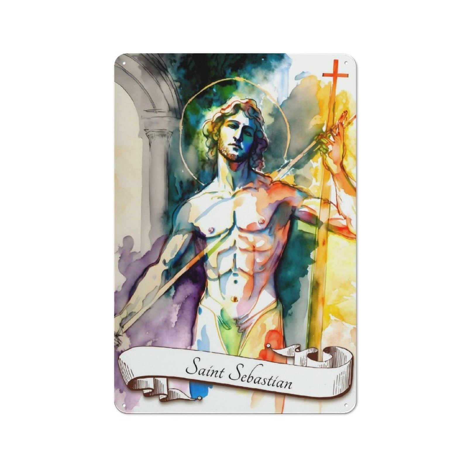 Junmoney Saint Sebastian Catholic Vintage Tin Wall Plaque 30X20cm For Workshop Wall, A Decorative Christmas Gift For Makers And Diy Enthusiasts