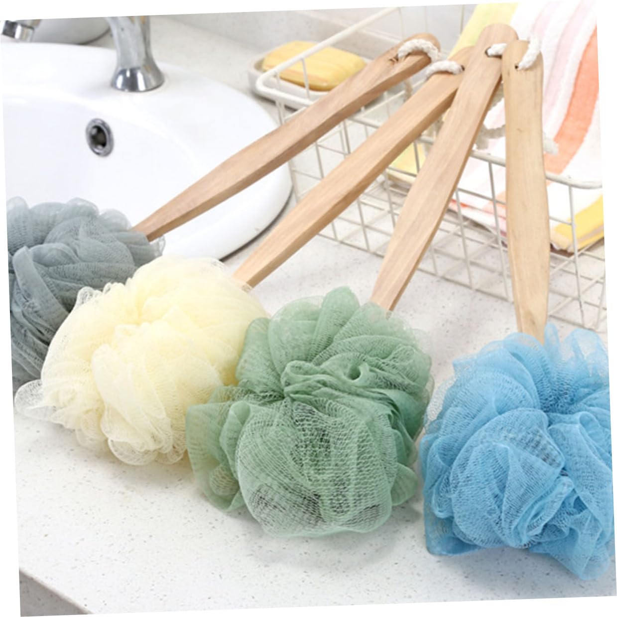 Homoyoyo 3 piezas Cepillo de Baño con Mango Esponja Exfoliante de Nylon para Ducha Accesorio Baño Cómodo y Ergonómico Limpieza Eficaz Piel y Circulación