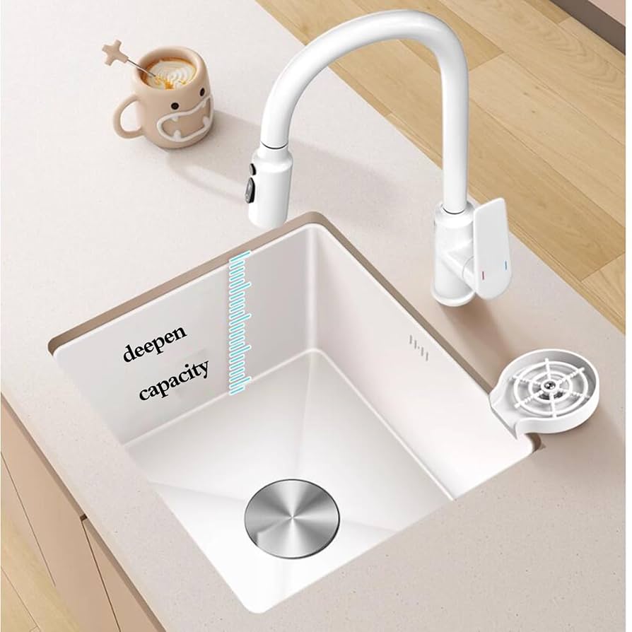 コンパクトホワイトシンク ステンレスボウル付き Amazon.co.jp: キッチン用設備 小さなキッチンステンレスシンク