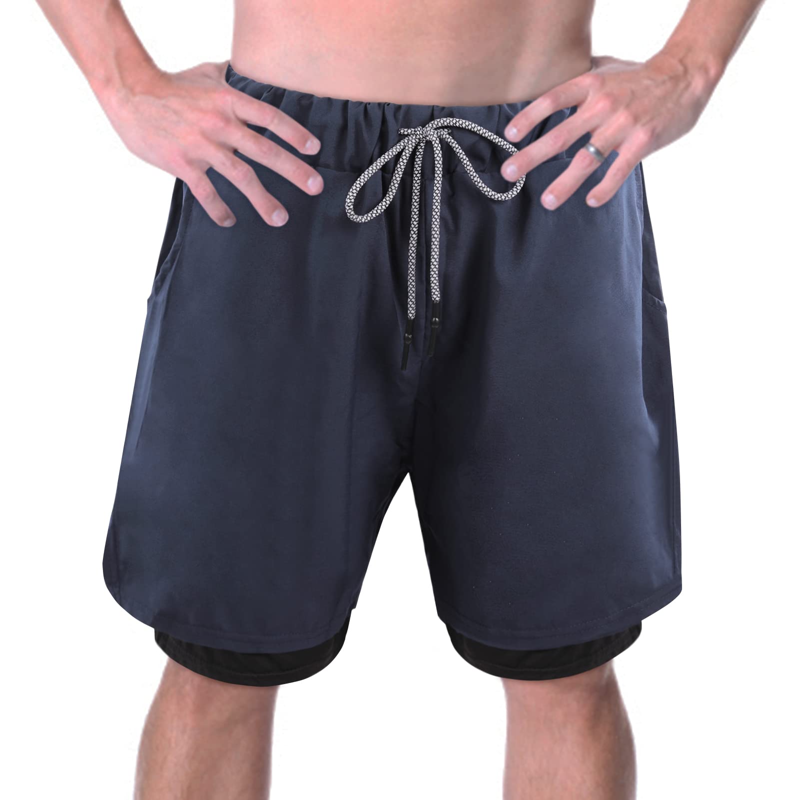 LETSQKMens Swim Trunks with Compression Liner, Dry Mens Swim Trunks with Pockets, Perfect for Water Activity