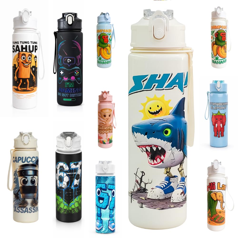 Jamaah Everyday Essentials Kids Novelty Cartoon Water Bottle โ Fun Meme Style Design - White Shark