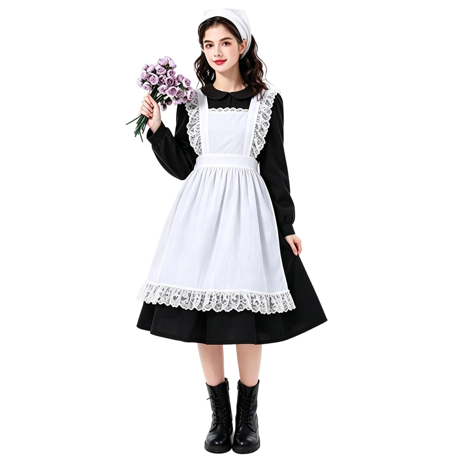 Damen Baumwollschürze Vintage Garten Schürze mit Kopftuch