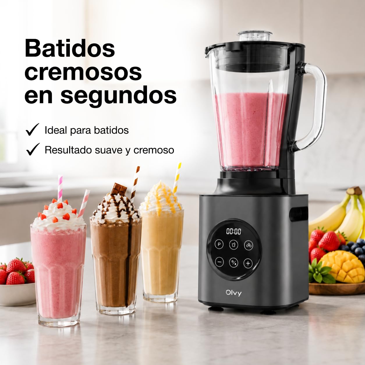 Olvy Batidora Smoothie Maker 1500ml Vaso To-Go 1000W 9 Velocidades Pantalla-Grey