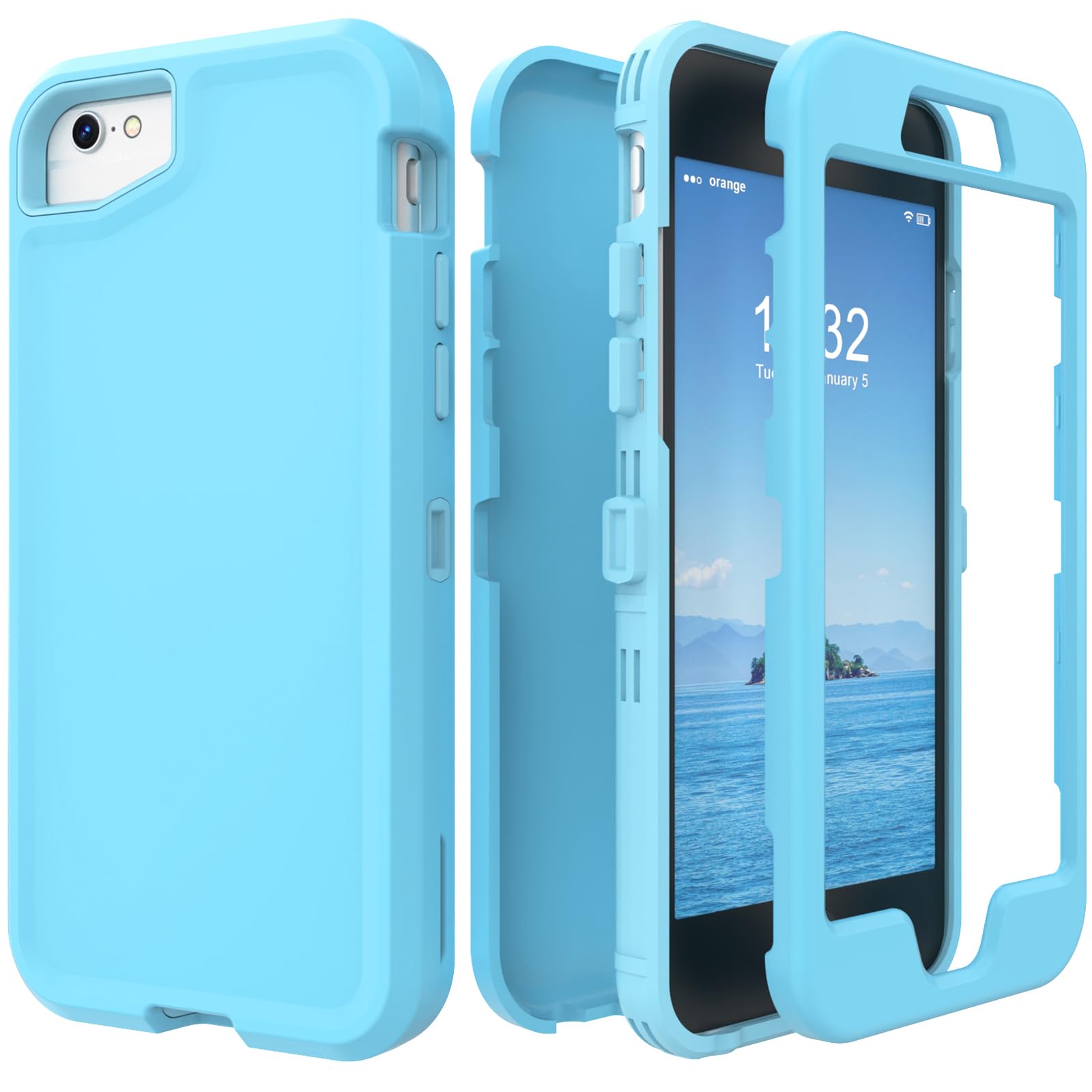 ACKETBOX for iPhone SE Case2022/2020/3rd/2rd,iPhone 8/7 case,Shockproof Bumper Protective Phone Cover,with Non-Slip Duty Full Body Phone Case 4.7"(Light Blue)