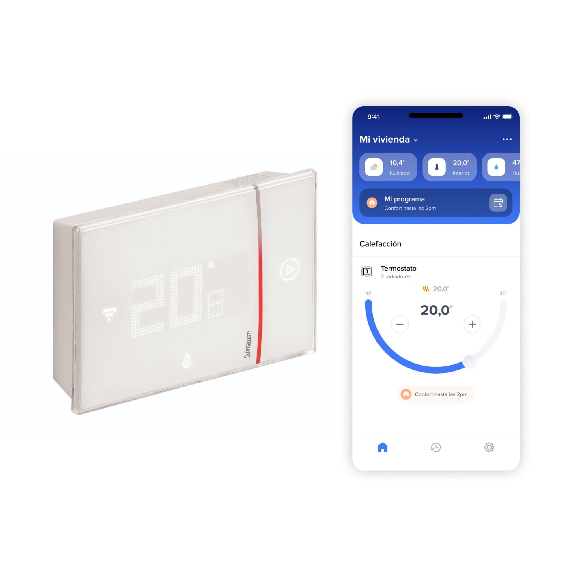 BTICINO Smarther with Netatmo, Termostato Conectado, WiFi, Control con la App Home + Control, Compatible con Alexa, Google Assistant & Apple HomeKit, Instalación en Superficie, Blanco (XW8002WE)