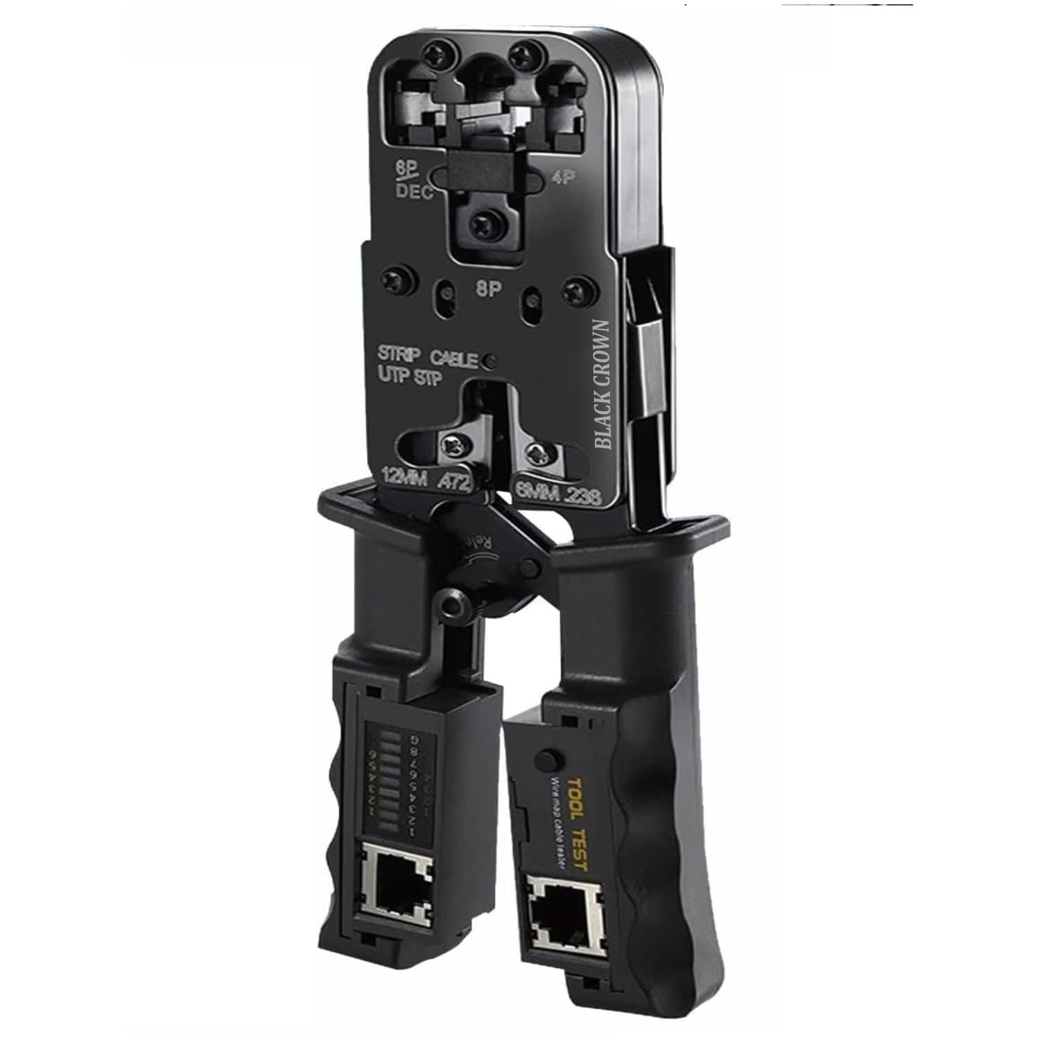 BLACK CROWN 2 in 1 RJ45 Heavy Duty RJ45 Crimping Tool,Network Crimper Tool RJ45 Modular Plug,Cat6,5 Cat5e Stripping Cutting Crimping Network Cable Tester All-in-One Crimp Pliers Tool.-picture-32