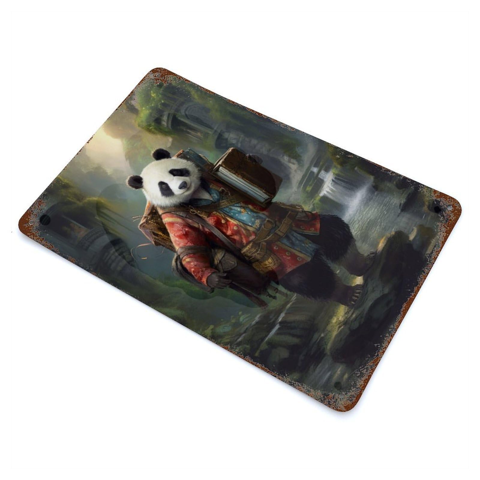Travel Guide Panda Vintage Rust Metal Sign 11.8"x7.9", Farmhouse Wall Decor for Garage, Pub Or Kitchen