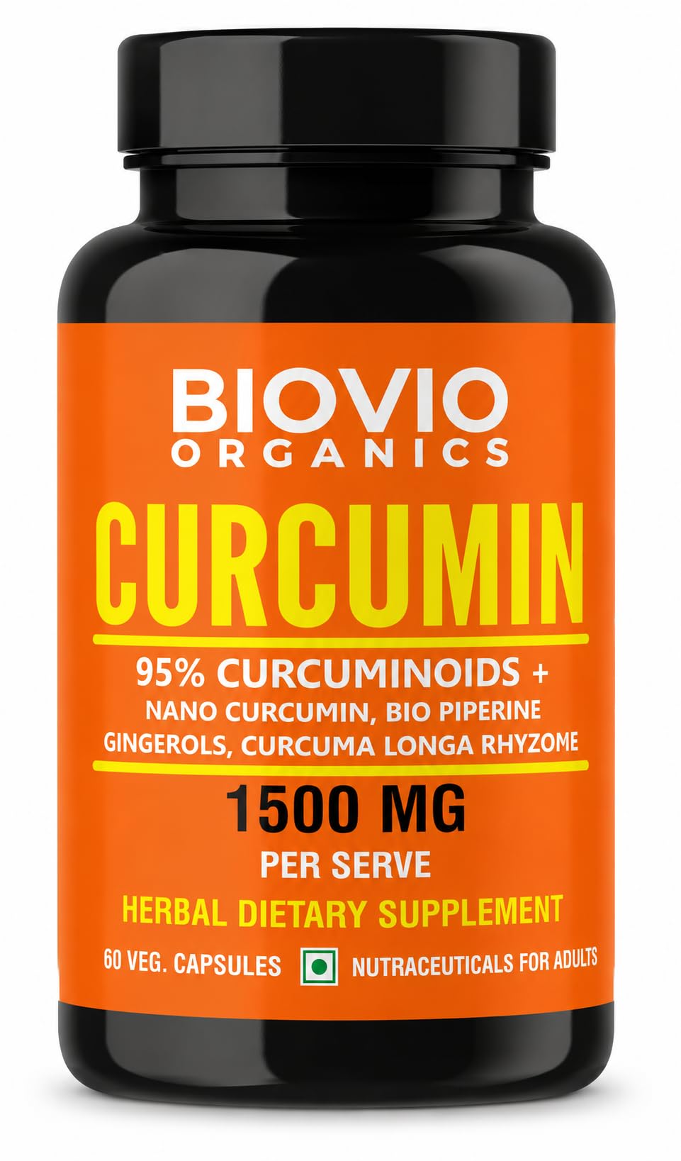 Biovio Curcumin Capsules with BioPiPerine & Gingerols 95% Curcuminoids Nano curcumin. 1500 mg per serve - Max Absorption, Joint Support Supplement, Herbal Turmeric Vegan 60 Capsules-image-29