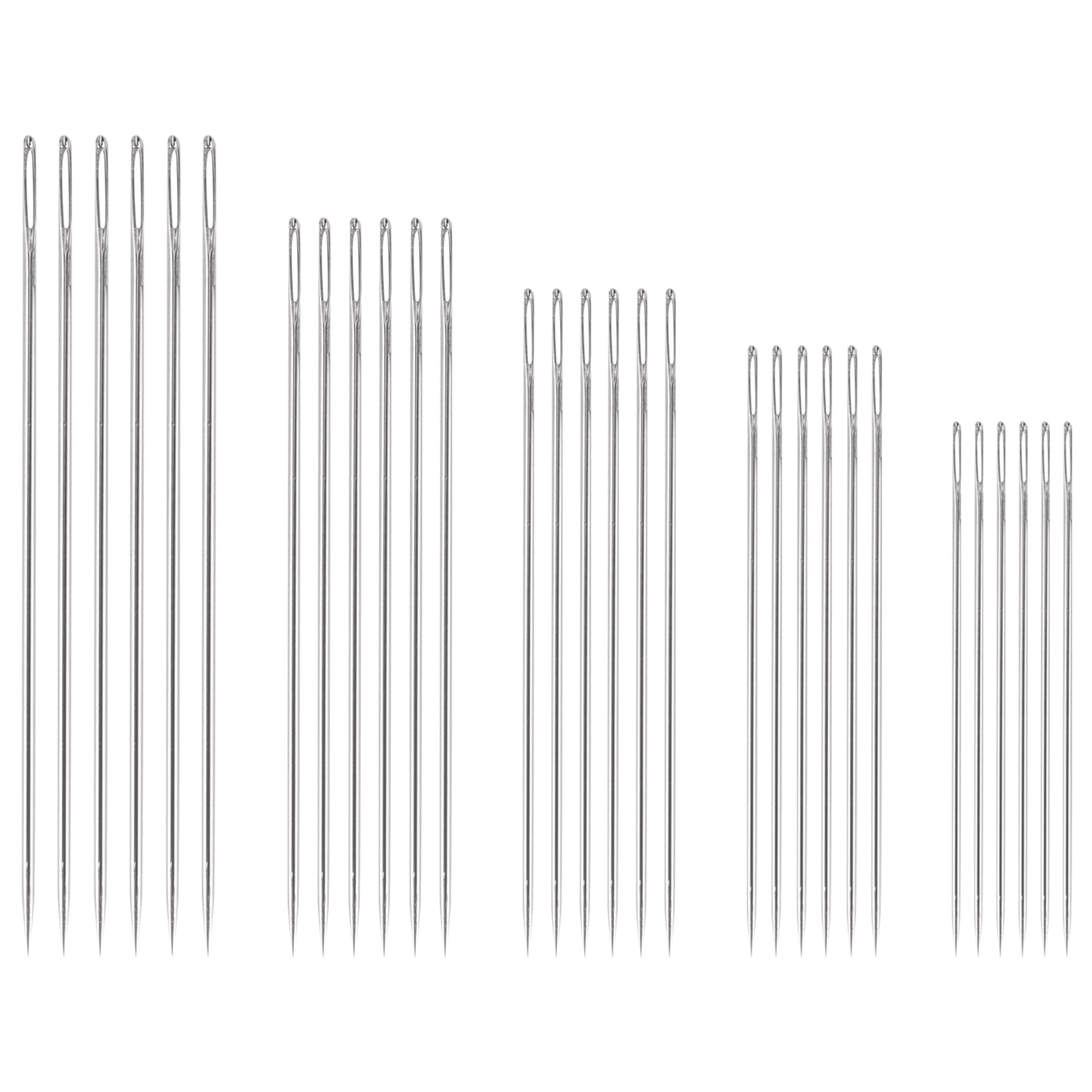 detee 30Pcs Large-Eye Stitching Thick Needles, 5 Sizes Stainless Steel Sewing Needles Kit for Embroidery and Hand Sewing