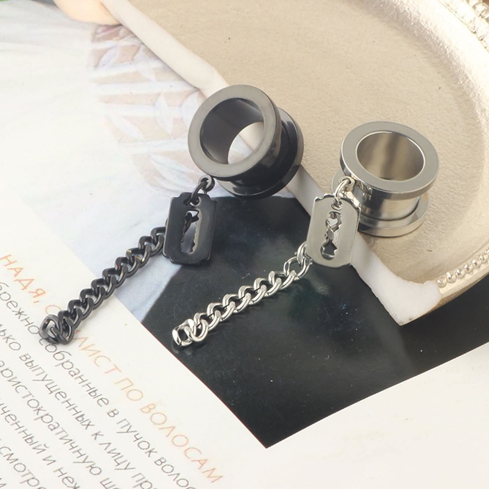Daesar Ohr Tunnel Set, Plugs 6-25MM Edelstahl Hängend Geometrie mit Schraubverschluss Ohrringe Piercing Tunnel Plug