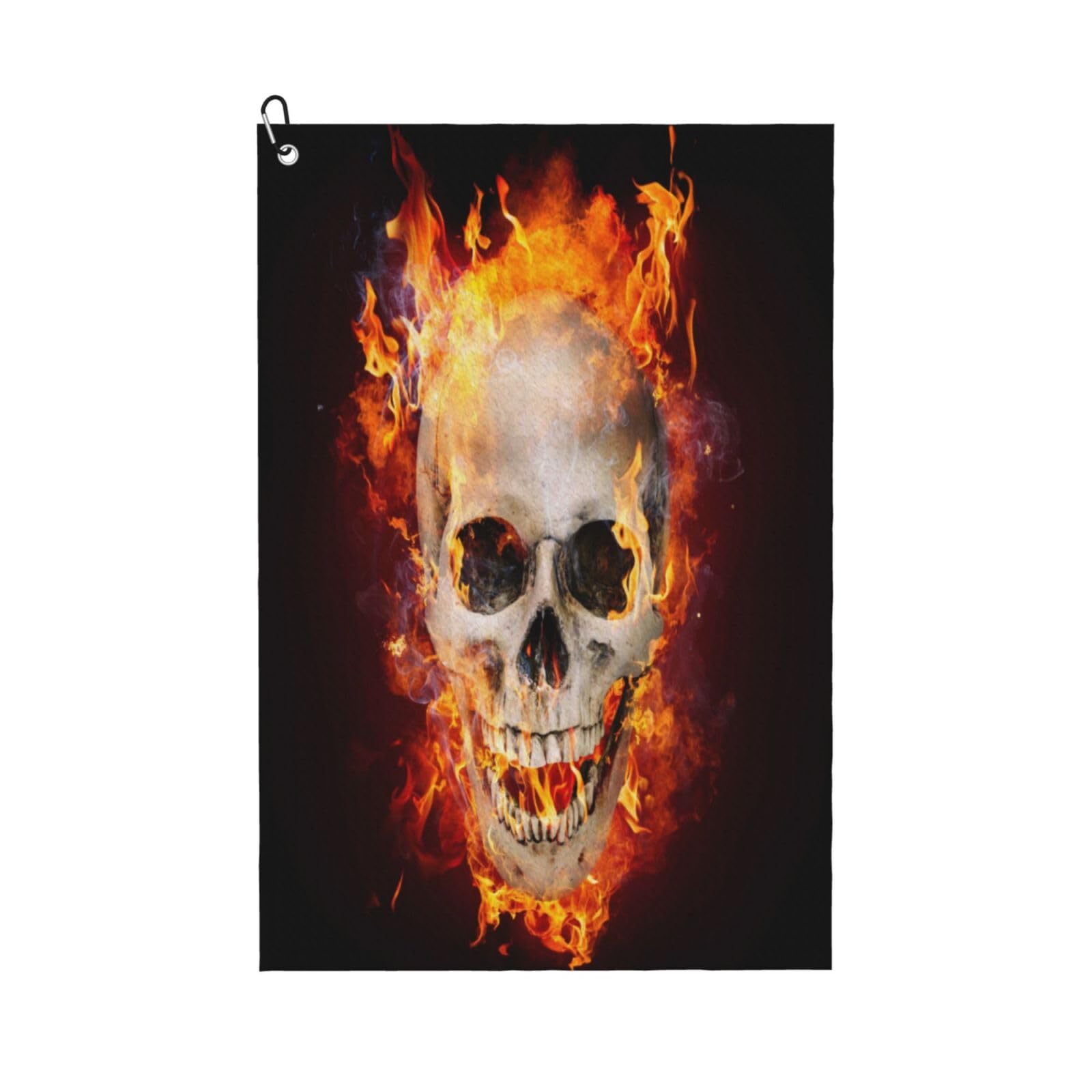 AOOEDM Satanic Skull Print Golf Towel with Carabiner Clip Absorbent Microfiber Golf Towel for Cleaning Golf Ball Club Putter Iron for Golf Bag Trolly Belt Loop 16" X 24"