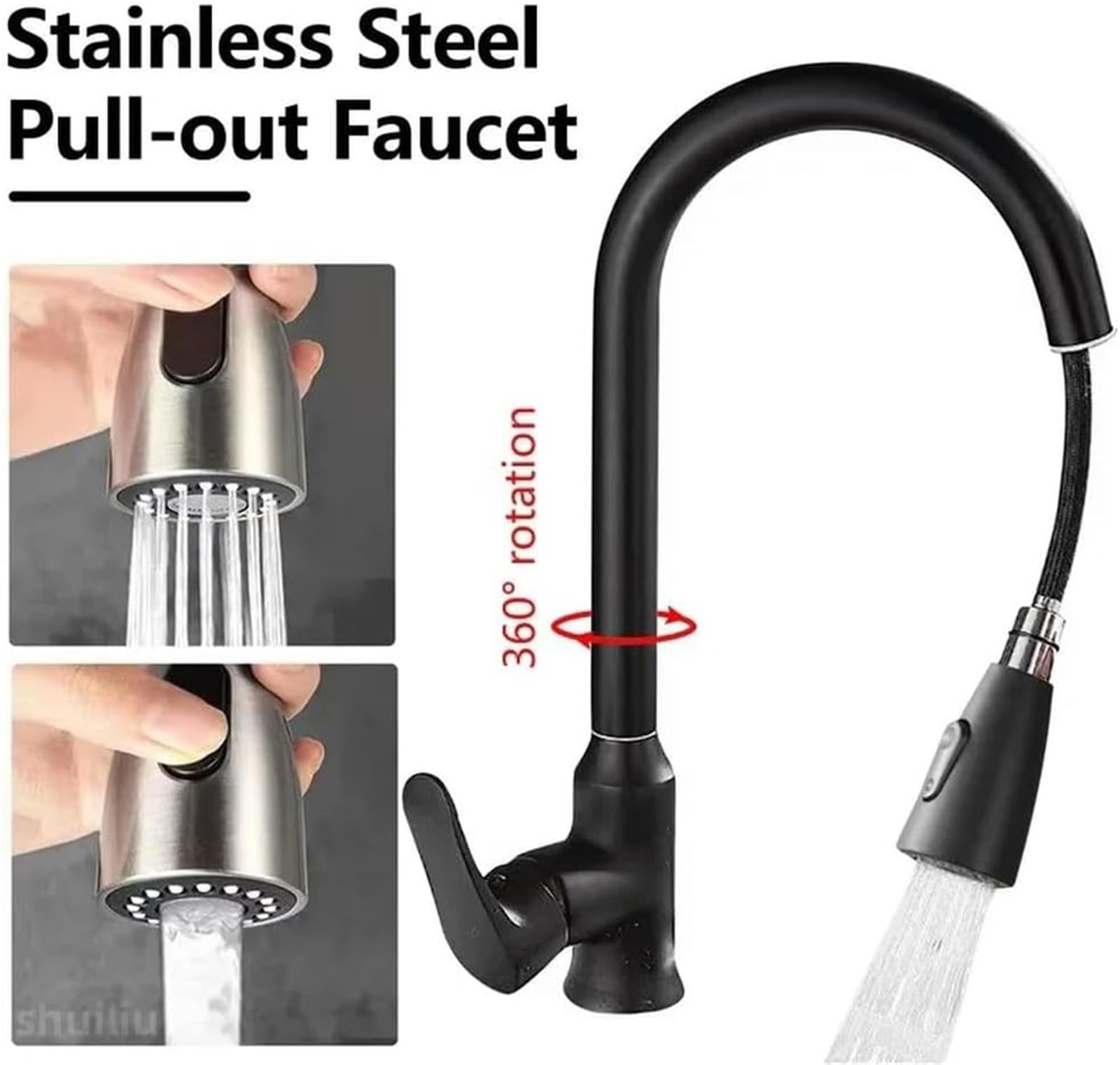 Adapter do kranu, obrotowy adapter dyszy kranu do zlewu kuchennego, obrotowy 360° kran teleskopowy, dwa tryby wylotu wody, możliwość przełączania, modny kran, odpowiedni do umywalki łazienkowej(Black)