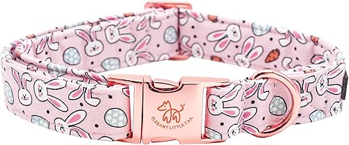 Elegant little tail Collar para perro de Pascua, collar de perro con estampado de huevos de conejo, collar para mascotas, collar rosa para perros