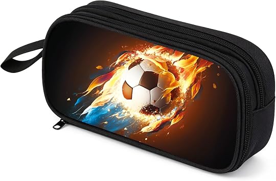 BTBBCKS Water and Fire Football Pencil Case, Big Capacity Pen Pouch, Pouch Holder Box School Portable Stationery Storage Bag with 2 Compartments