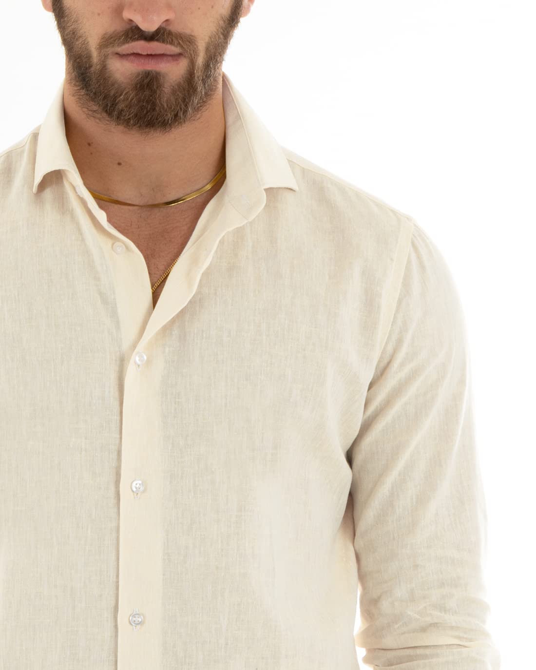 Giosal Camicia Uomo Colletto Melangiata Lino Sartoriale Made in Italy