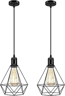 Biqing Industrial Metal Ceiling Pendant Light, 2PCS, Black, 10.6\" x 8.2\" x 3.9\", Vintage, Traditional, Bedroom, Living Room, Kitchen